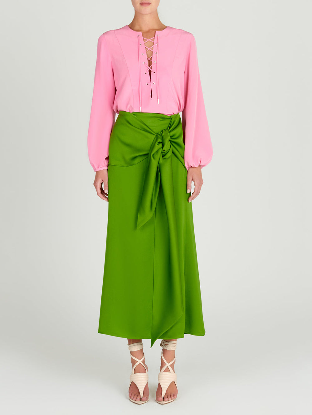 A glamorous Merve Blouse Pink with lace detailing.