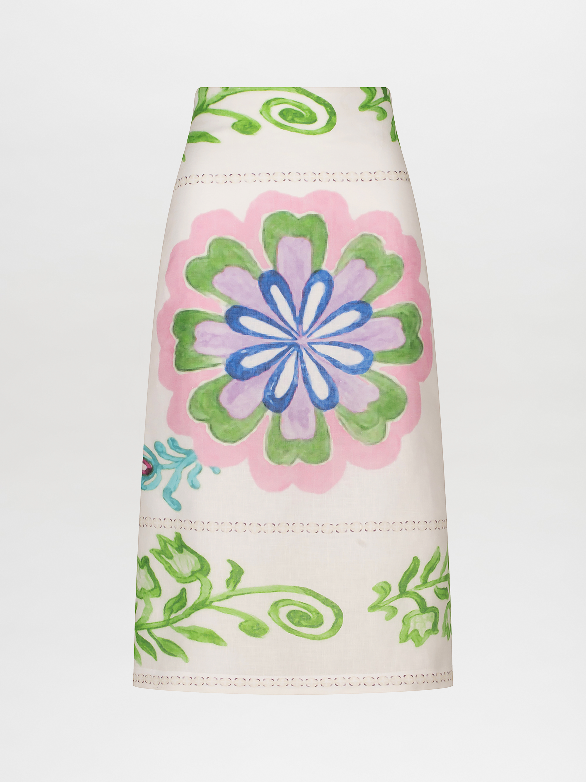 A white high-waisted Atira Skirt Multicolor Floral Print with invisible zipper.